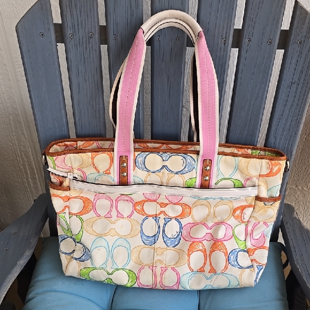 Coach Vintage 2006 Rare Scribble Multi-colored Multibaby Tote/Crossbo. Bag 10676